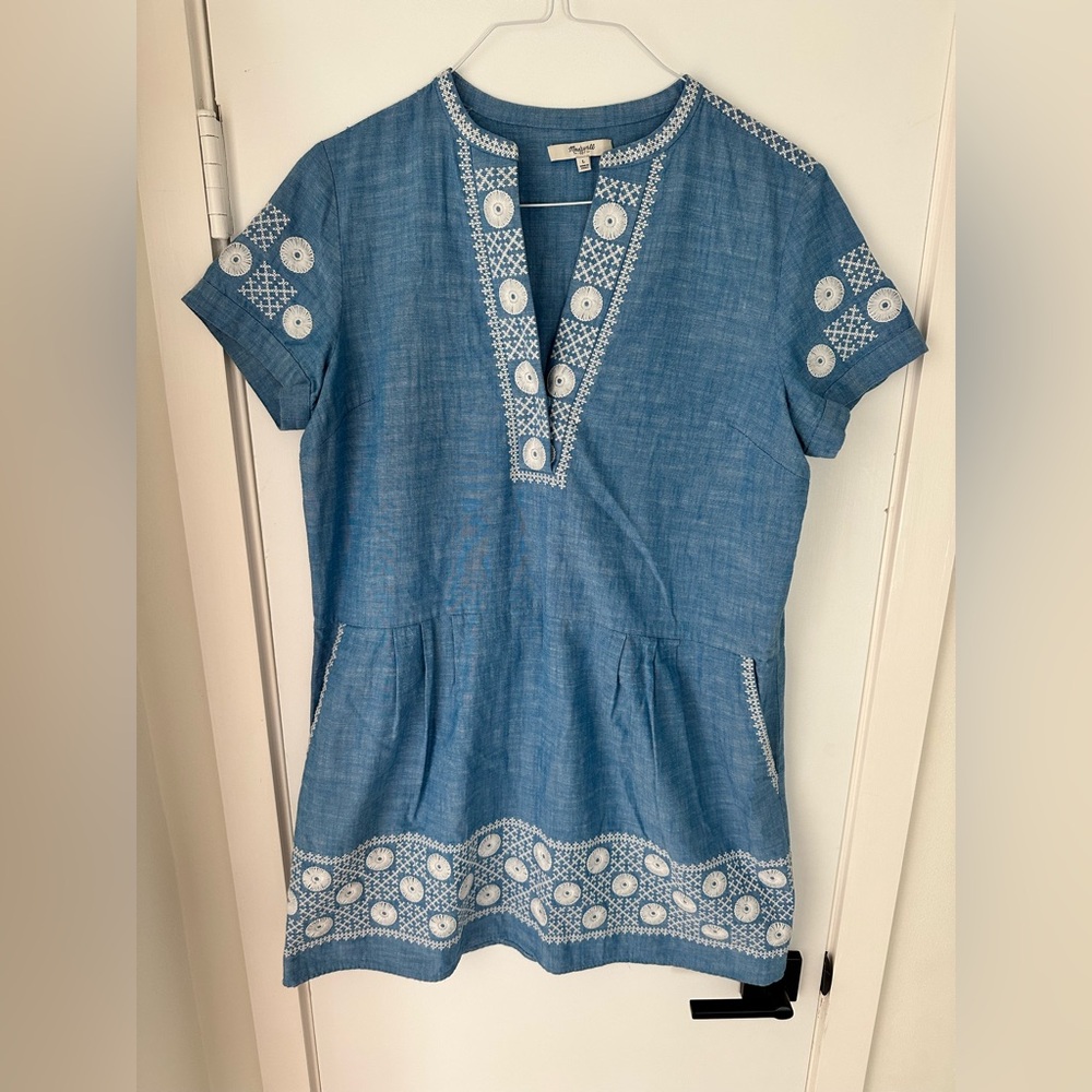 Madewell Blue and White Embroidered Mini Dress